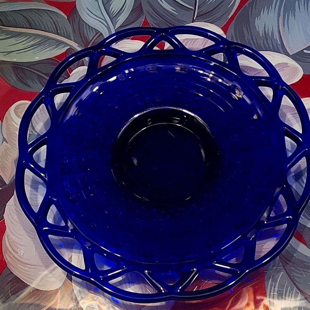 Vintage Cobalt Blue Tea Saucers with Lattice Edge